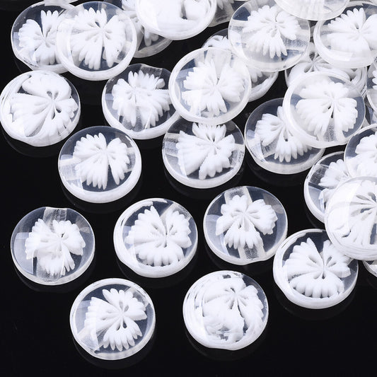 Resin Buttons 14mm x 14mm - White Translucent Flower Pattern - Shank - Acrylic B