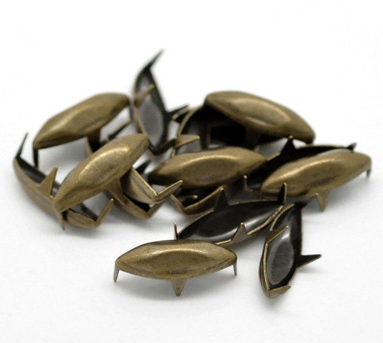 25 Antique Bronze Pointed Oval Rivet Stud Spikes -14mm x 5mm (1/2"x1/4") - Metal