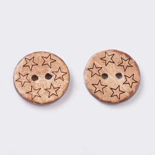 10 Bulk Mixed Coconut Shell Wooden Buttons - 17mm (5/8 inch) - 2 Hole
