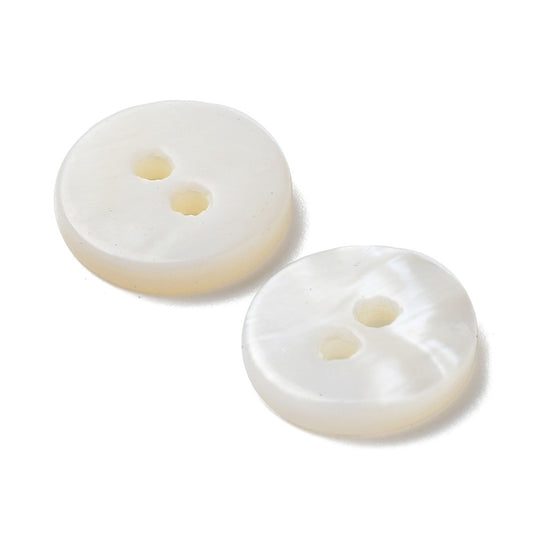 White Natural Shell Buttons - Mother of Pearl MOP - 10mm 2 Hole - Flat Natural S