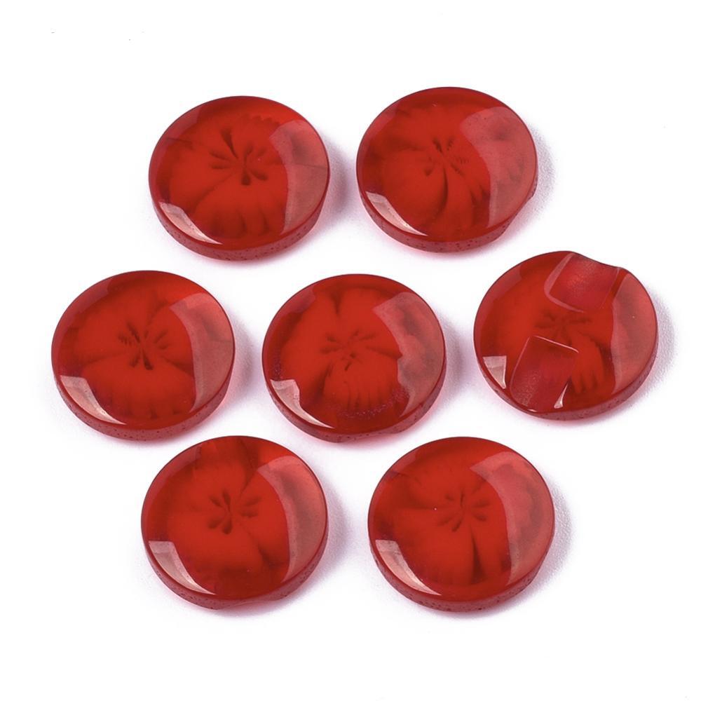 Resin Buttons 14mm x 14mm - Red Translucent Flower Pattern - Shank - Acrylic But