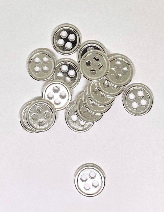 Silver Buttons Round - Shiny Silver - 4 Holes - 20mm -  Metal Sewing Button - Lead Nickel Cadmium Safe (003S-RS)