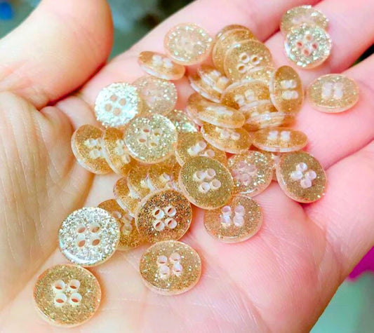 Gold Glitter Buttons - Small 10mm - Gold Shimmer Mini Resin Buttons - Doll Eyes -(butt-gold-10mm-a)