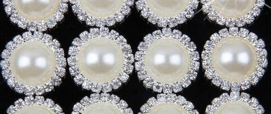 10 ivory white pearl rhinestone flatback button - silver - 18mm metal button - pearl rhinestone buttons - hair bow centers (pwrb
