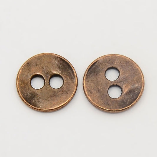 Copper Aged Buttons - 15mm - 2 Hole - Metal Hammered Finish