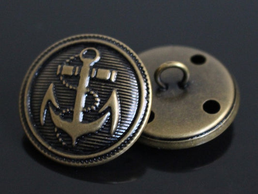 Large Bronze Nautical Anchor Buttons / Shank / 25mm in Diameter (1 inch) 06-025mm