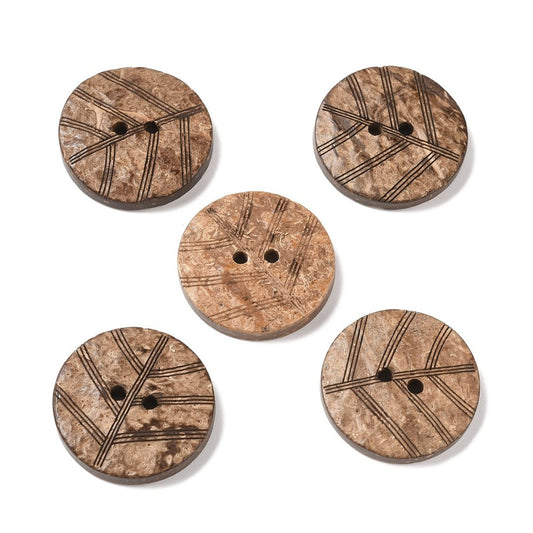 Large Wooden Buttons - 1 inch - 25mm - Wood Buttons - Leaf Pattern - Coconut Wood (D056-03)