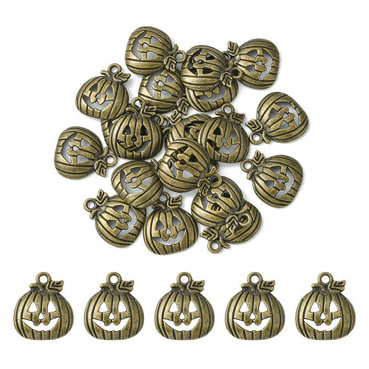 Antique Bronze Pumpkin Charm ? Lead & Cadmium Free | Fall Jewelry Supplies | Halloween Pendant | 18x16mm