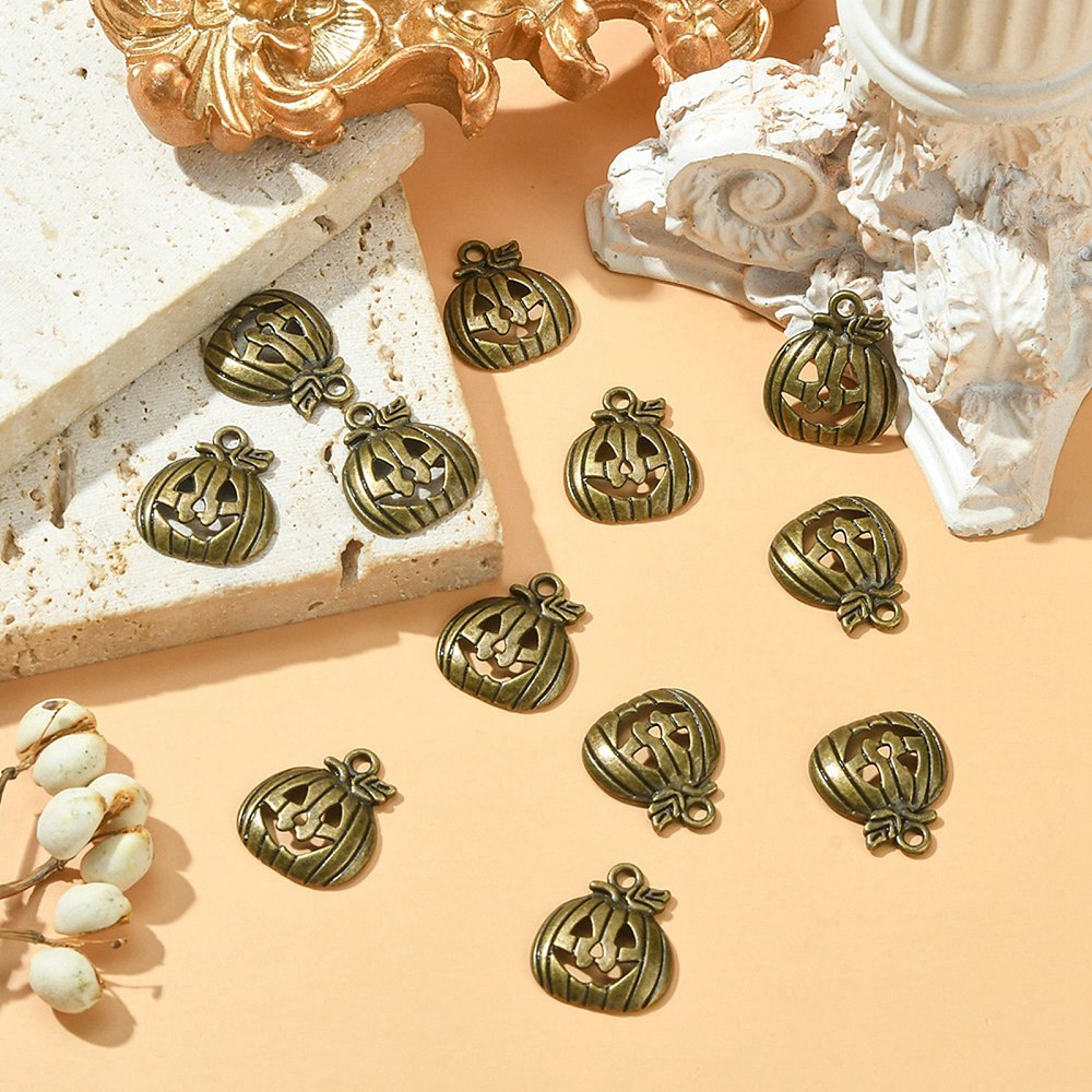 Antique Bronze Pumpkin Charm ? Lead & Cadmium Free | Fall Jewelry Supplies | Halloween Pendant | 18x16mm