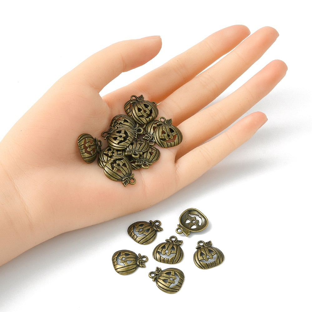 Antique Bronze Pumpkin Charm ? Lead & Cadmium Free | Fall Jewelry Supplies | Halloween Pendant | 18x16mm