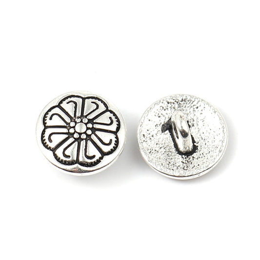 Metal shank sewing buttons - round antique silver - 12mm - metal buttons - shank buttons - lead nickel safe(671)