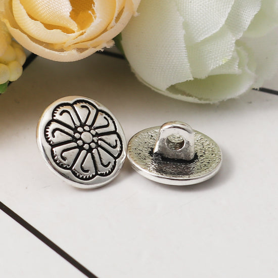Metal shank sewing buttons - round antique silver - 12mm - metal buttons - shank buttons - lead nickel safe(671)