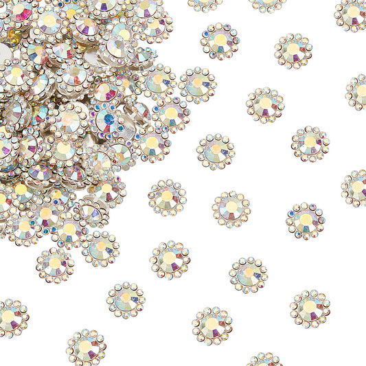 10 Clear AB Rhinestone Flatback Button - Silver - Solid Brass 12mm Metal Button - Silver Plated Rhinestone Buttons - Hair Bow Center (33B)