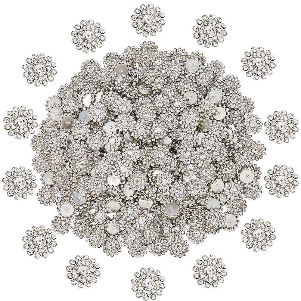 10 Rhinestone Flatback Button - Silver - Solid Brass 13mm Metal Button - Silver Plated Rhinestone Buttons - Hair Bow Center (69)