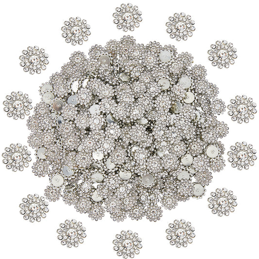 10 Rhinestone Flatback Button - Silver - Solid Brass 13mm Metal Button - Silver Plated Rhinestone Buttons - Hair Bow Center (69)