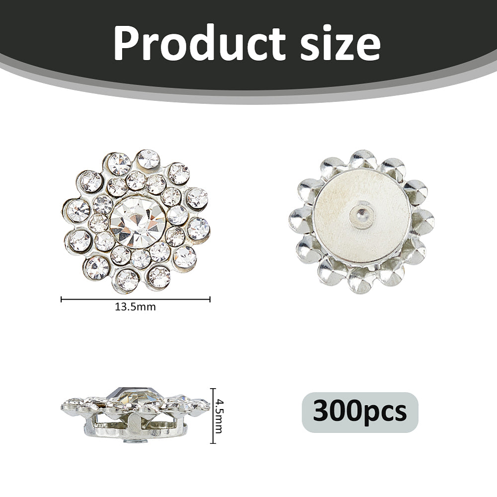 10 Rhinestone Flatback Button - Silver - Solid Brass 13mm Metal Button - Silver Plated Rhinestone Buttons - Hair Bow Center (69)
