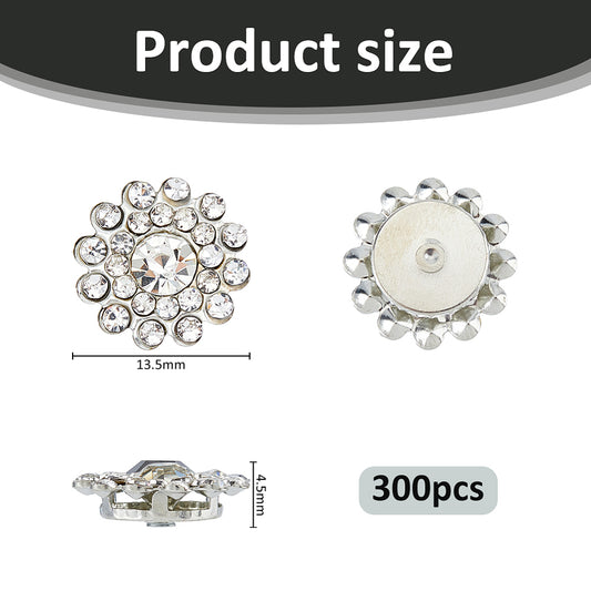 10 Rhinestone Flatback Button - Silver - Solid Brass 13mm Metal Button - Silver Plated Rhinestone Buttons - Hair Bow Center (69)