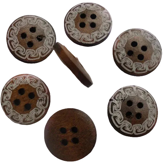 Brown Wooden Button - Patterned Rim - 15mm - 4 Hole - Wood Button (FNA160L) (Copy)
