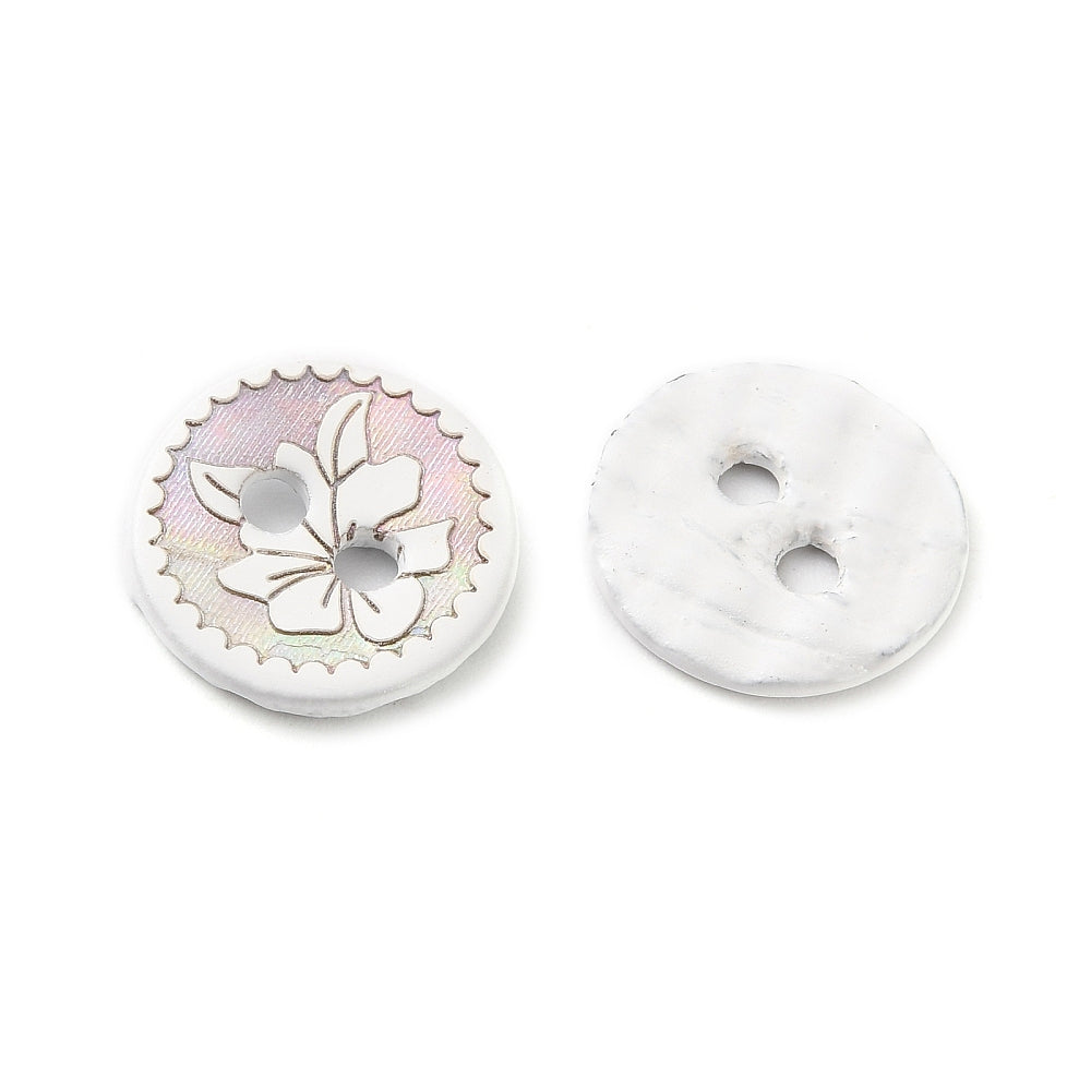 White Mother of Pearl Flower Buttons – 11.5mm Shell Buttons – Carved 2‑Hole Sewing & Craft Buttons (Set of 10) (18B6-04A)