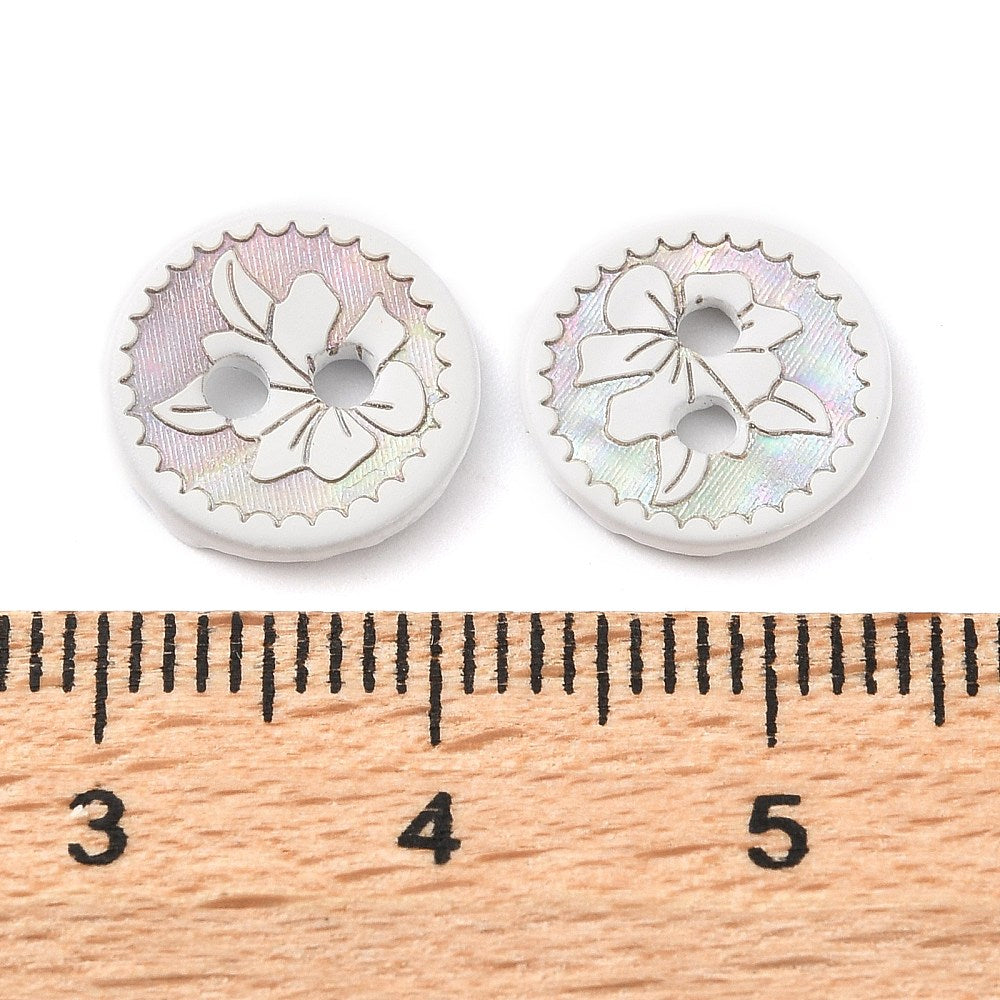 White Mother of Pearl Flower Buttons – 11.5mm Shell Buttons – Carved 2‑Hole Sewing & Craft Buttons (Set of 10) (18B6-04A)