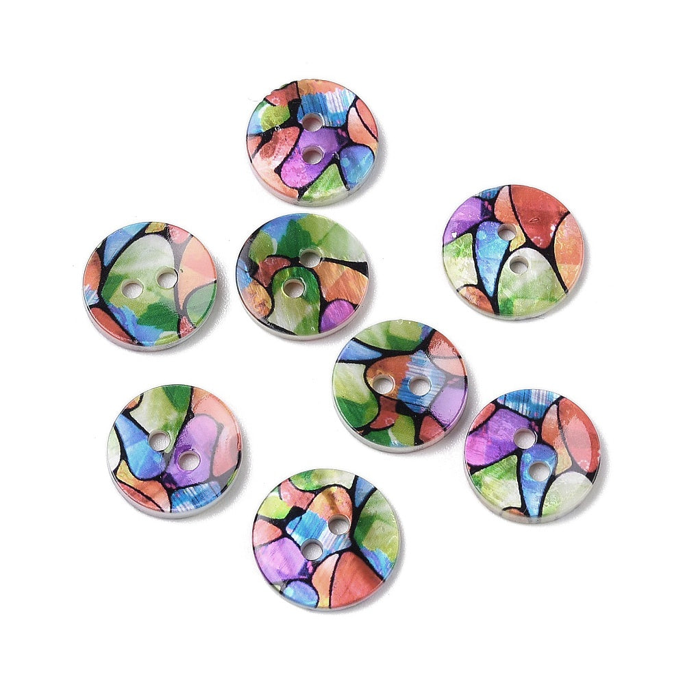 14mm Mother of Pearl Buttons – Multi Color Stained Glass Shell Buttons – 2 Hole Sewing, Knitting & Craft Supplies  (01G)