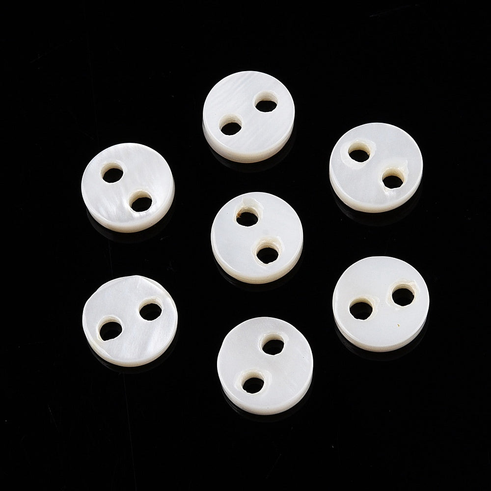 Small White Shell Buttons - White - 2 hole - 6.5mm to 7mm - Natural Shell  (04)