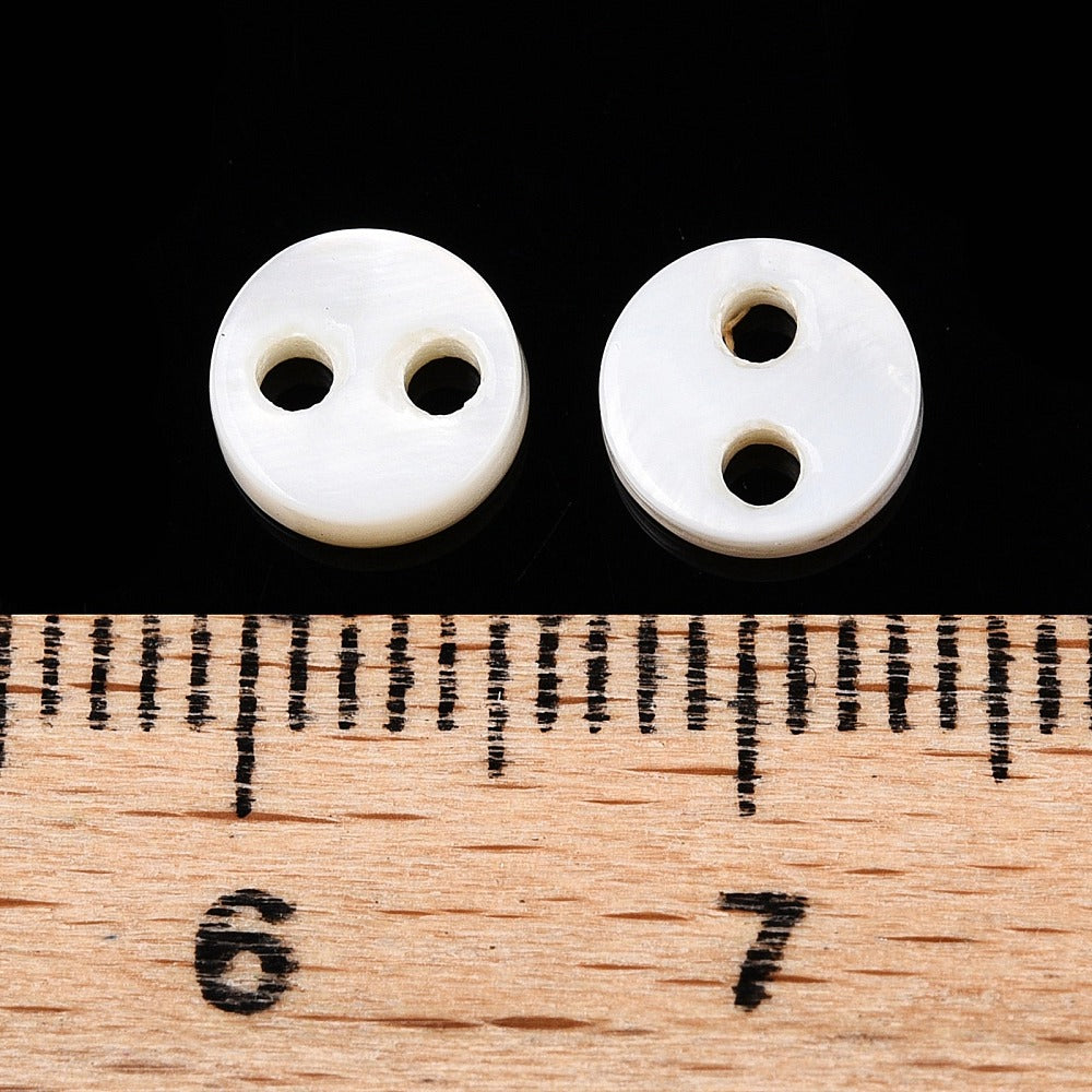 Small White Shell Buttons - White - 2 hole - 6.5mm to 7mm - Natural Shell  (04)