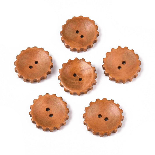Wooden Button - Brown - 27mm (Approx. 1 inch) - Gear Shape - 2 Hole - Sewing Wood Buttons (34C)