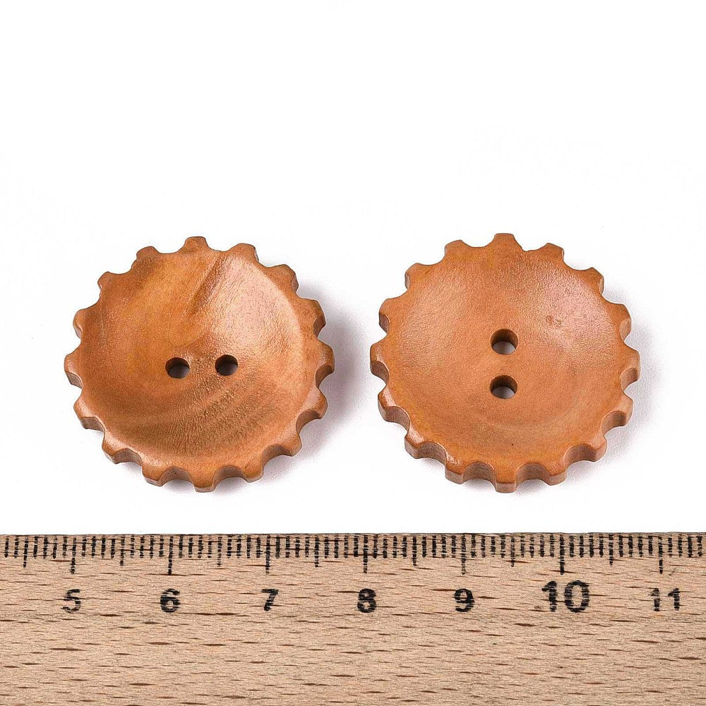 Wooden Button - Brown - 27mm (Approx. 1 inch) - Gear Shape - 2 Hole - Sewing Wood Buttons (34C)