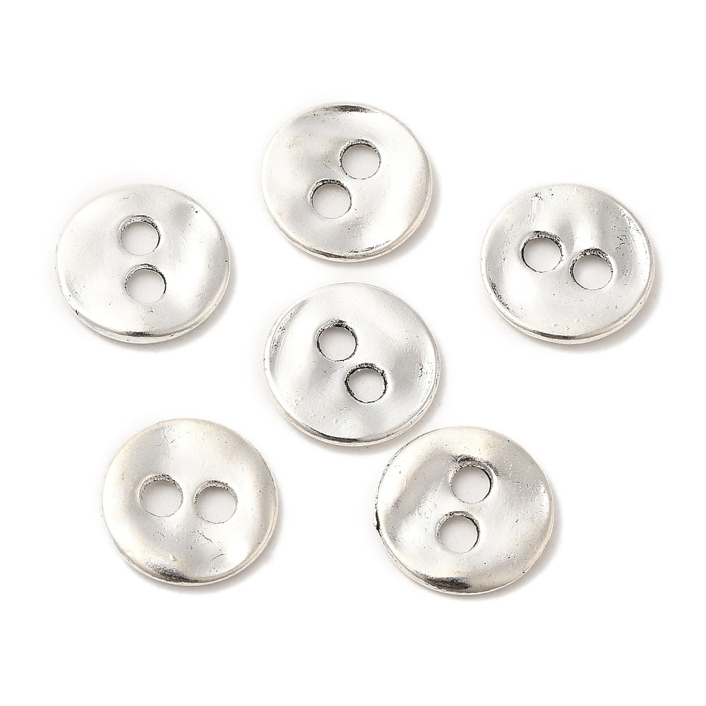 10 Antique Silver Metal Buttons 13mm X 13mm - 2 Hole Silver Button (171)