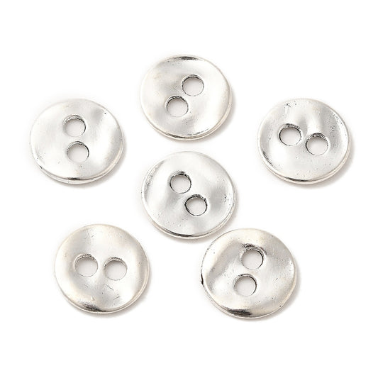 10 Antique Silver Metal Buttons 13mm X 13mm - 2 Hole Silver Button (171)
