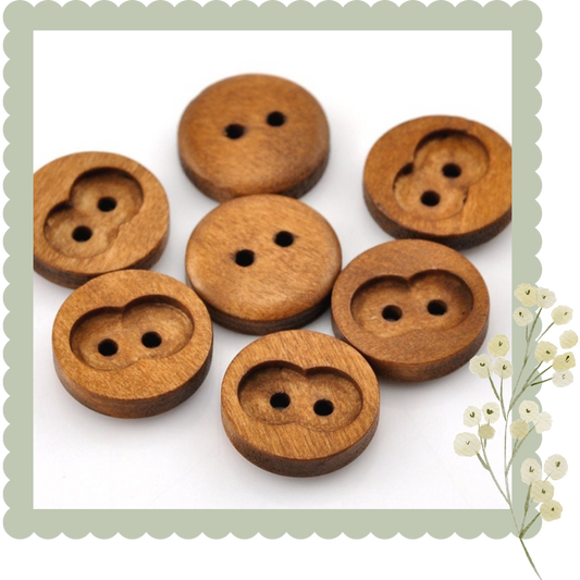 8 brown wooden buttons - 15mm (5/8 inch) -  2 hole - wood button