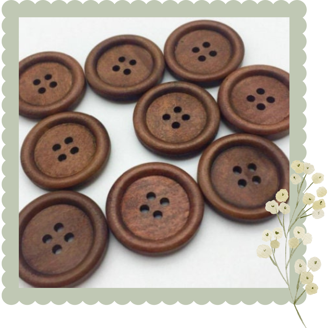 FREE SHIPPING - Brown Wooden Buttons - 25mm (1 inch) - 4 Holes - Knitting Buttons - Round Sewing Wood Buttons 25mm (1")  (SH040956)