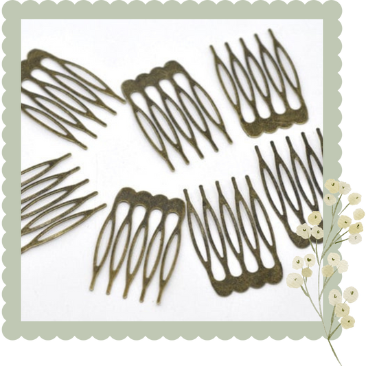 10 Bronze Hair Combs - Nickel Free - Lead Free - Wedding Bridal Comb - 39mm x 26mm - Hair Clip Accessories - Silver Comb (14362)