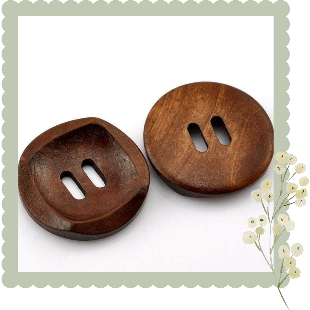 Dark Brown Coffee Wooden Buttons - 30mm (approx. 1 1/8 Inch) - 2 Hole - Wood Buttons (21318)