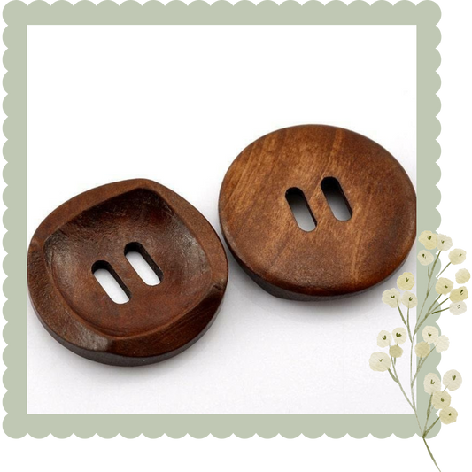 Dark Brown Coffee Wooden Buttons - 30mm (approx. 1 1/8 Inch) - 2 Hole - Wood Buttons (21318)