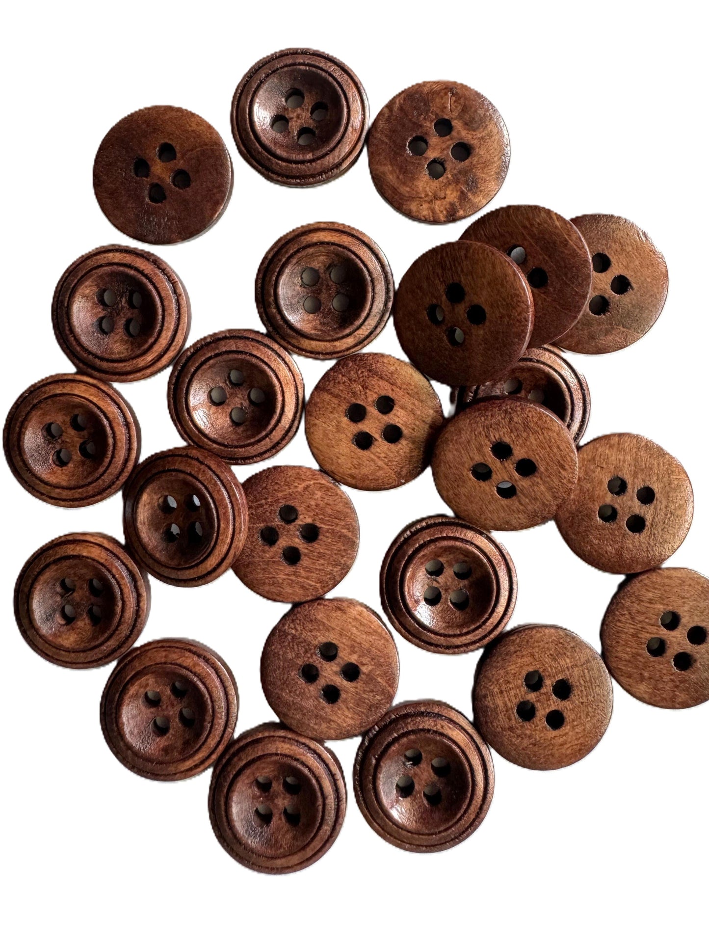 10 Wood Buttons - 18mm - Carved Circles - Double Ring - Brown Wooden Button (butt-18mm-brown-crcl-a)