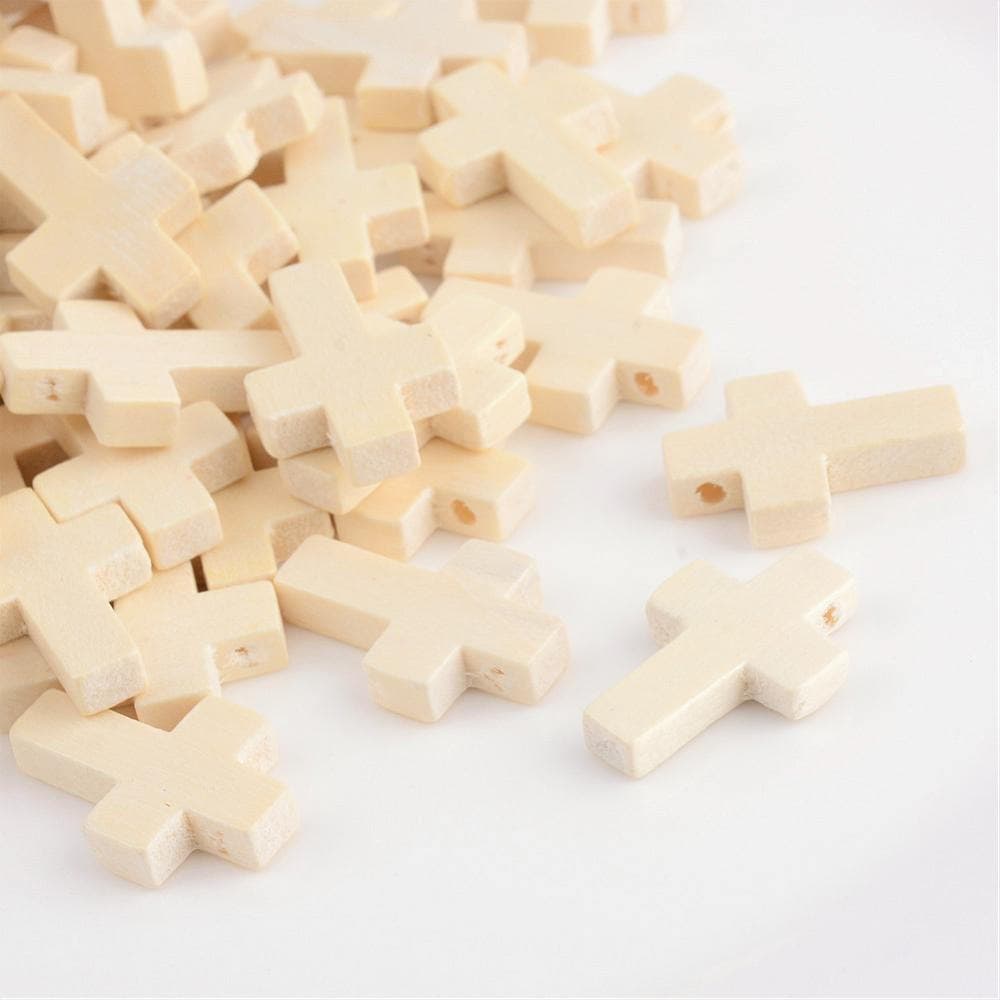 10 Wood Cross Pendant, Natural, Unfinished Wooden Cross 22mm x 15mm Hole: 2.5mm S660-02