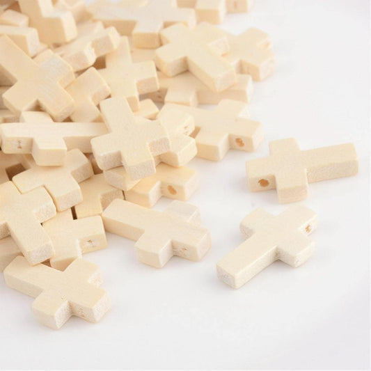 10 Wood Cross Pendant, Natural, Unfinished Wooden Cross 22mm x 15mm Hole: 2.5mm S660-02
