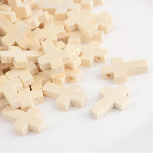 Wood Cross Pendant, Natural, Unfinished Wood Cross, Easter Crafts, Small Wood Cross, Pendant, 22mm x 15mm Hole: 2.5mm;S660-02