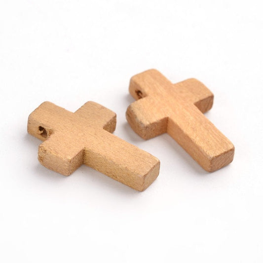 Wood Cross Pendant, Brown Wood Cross, Easter Crafts, Small Wood Cross, Pendant, 22mm x 15mm Hole: 2.5mm  (WOOD-S029-LF)
