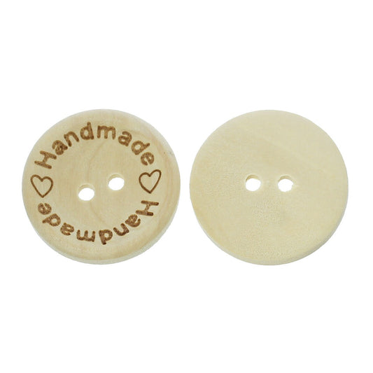 5 Natural "Handmade" Wooden Button - 25mm - 1 inch -  2 hole - Wood Buttons