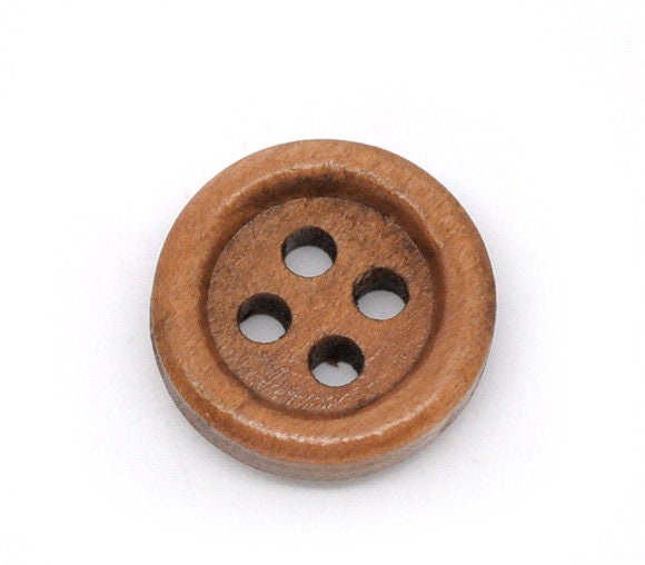 150 Medium Brown Wooden Buttons - 15mm - 4 Hole - Wood Button (B10382)