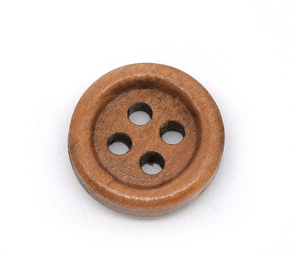 150 Medium Brown Wooden Buttons - 15mm - 4 Hole - Wood Button (B10382)