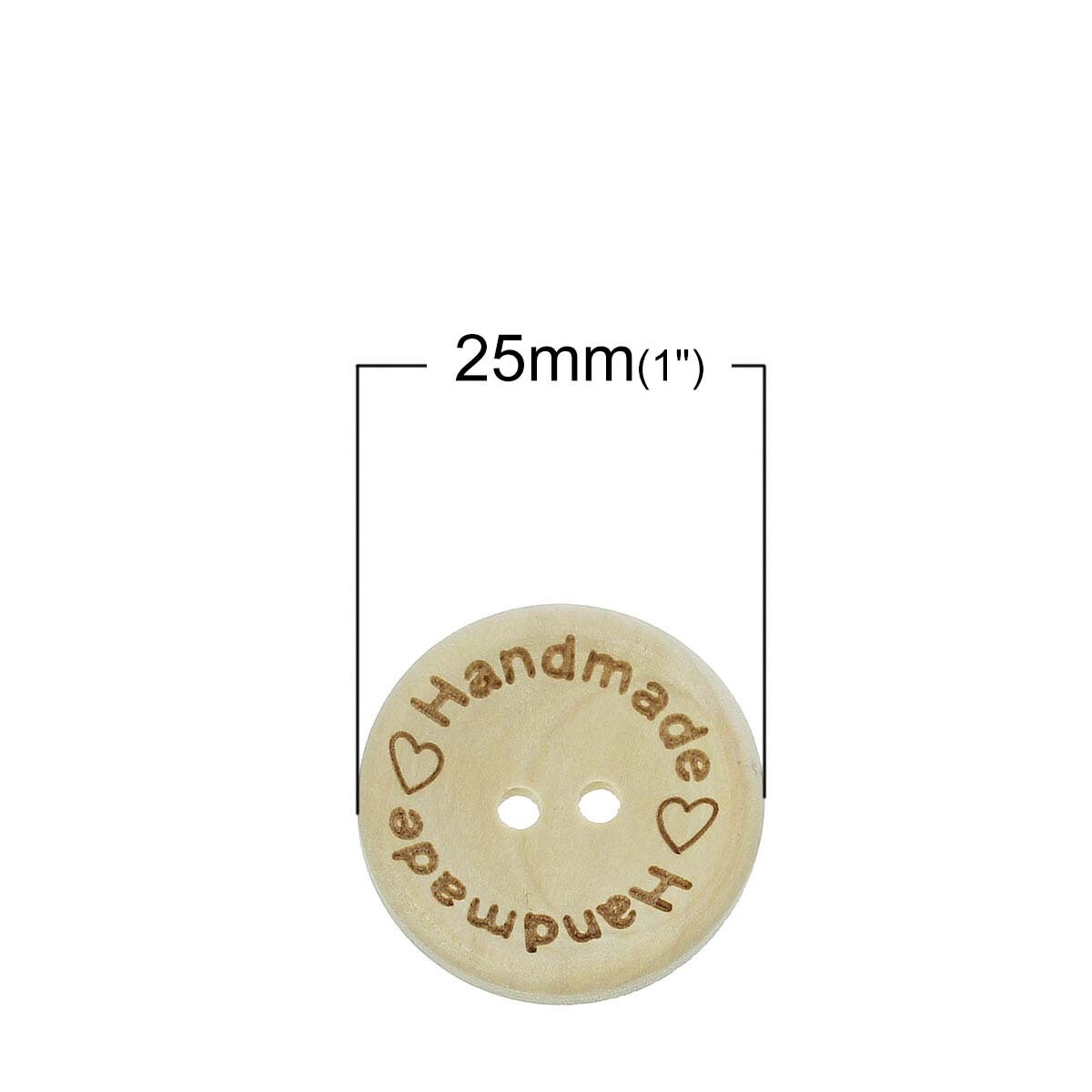 5 Natural "Handmade" Wooden Button - 25mm - 1 inch -  2 hole - Wood Buttons