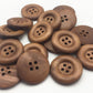 Brown Wooden Buttons - 25mm (1 inch) - 4 Holes - Round Sewing Wood Buttons 25mm (1") (butt-brn-25mm-a)