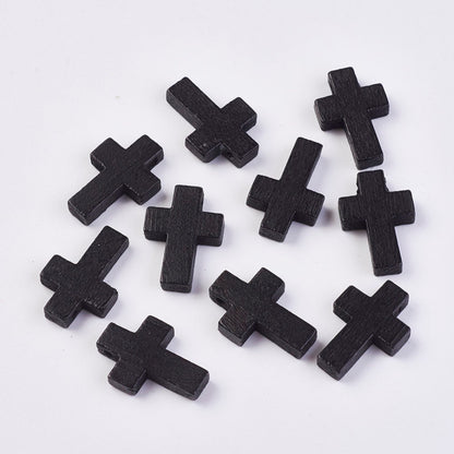 Wood Cross Pendant, Black, Wood Cross, Easter Crafts, Small Wood Cross, Pendant, 22mm x 15mm Hole: 2.5mm WOOD-WH0020-A02