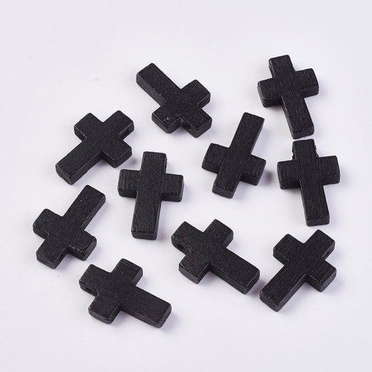 Wood Cross Pendant, Black, Wood Cross, Easter Crafts, Small Wood Cross, Pendant, 22mm x 15mm Hole: 2.5mm WOOD-WH0020-A02