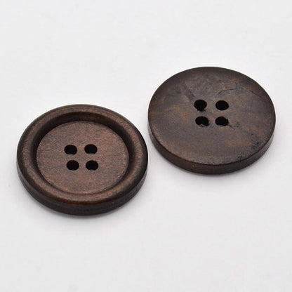 10 Brown Wooden Buttons - 23mm (Approx 1 inch) - 4 Holes -  Round Sewing Wood Buttons 23mm (Approx 1")  (NNA0Z9R)