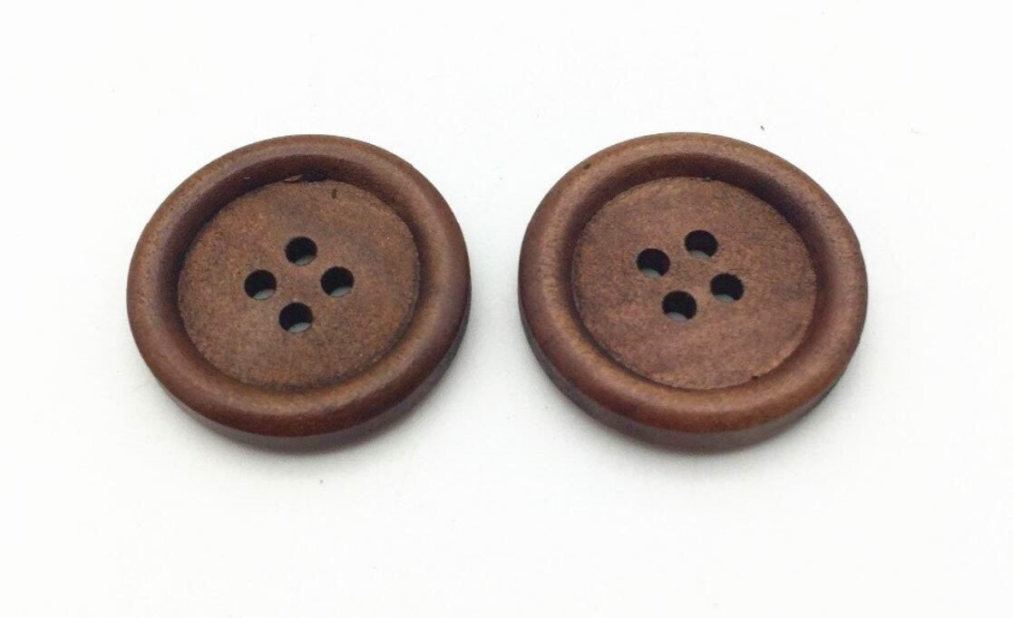 1 inch Brown Wooden Buttons - 25mm - 4 Hole - Wood Button (BUTT-25mm-br-a)